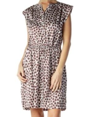 LOFT White Mini Dress with Brown Leaf Print